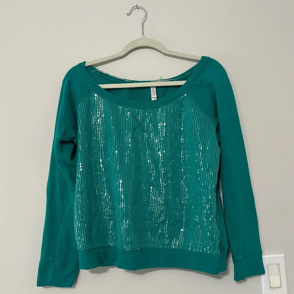Xhilaration Teal Sequin Top - Picture 2 of 5